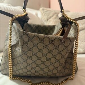Gucci Beige and Brown Monogram Shoulder Bag